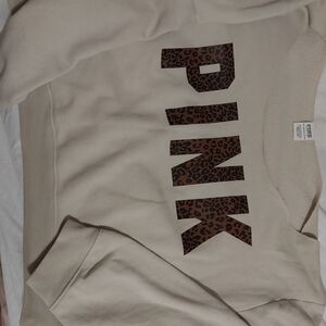 Cream Sweatshirt with Leopard Print 'PINK'